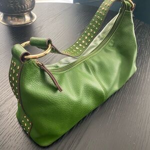 Vintage Bisou Bisou Baguette Green Studded Handbag
